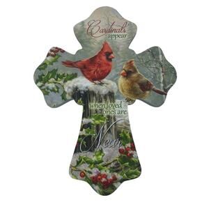 Holly Cardinals Wooden Cross Glow Decor